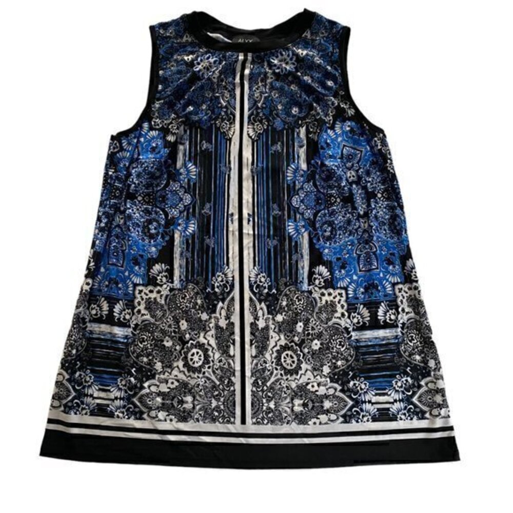 Alyx Women Blouse Tank Geometric Pattern Sleeveless Rounded Neck USA Size OX